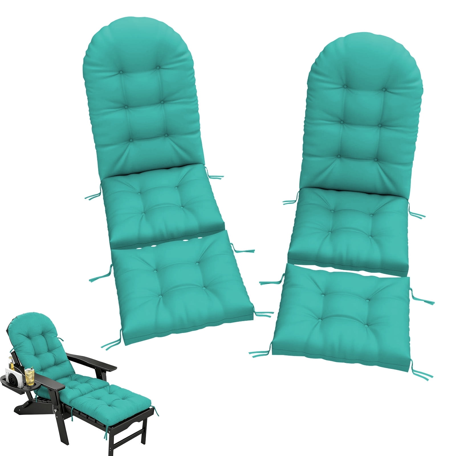 HONEY HOME Outdoor Adirondack Chair Cushions, 44x19x4 inch Waterproof Rocking Chair Cushion and 17x19 Ottoman Cushion for Patio, Garden