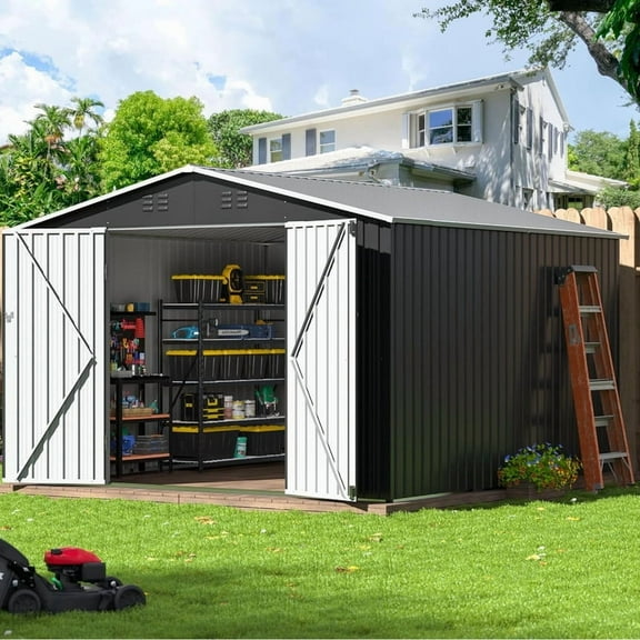 HONEY HOME Storage Shed,6FT x 8FT Outdoor Tool Shed with Lockable Door and Shutter Vents,Waterproof Storage Garden Shed,All Weather Metal Shed for Garden, Backyard