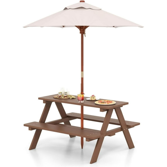HONEY JOY Kids Picnic Table, Toddler Outdoor Table & Bench Set, Wooden Children Patio Furniture with Folding Umbrella, Kids Picnic Tables for Outdoors, Gift for Boys Girls