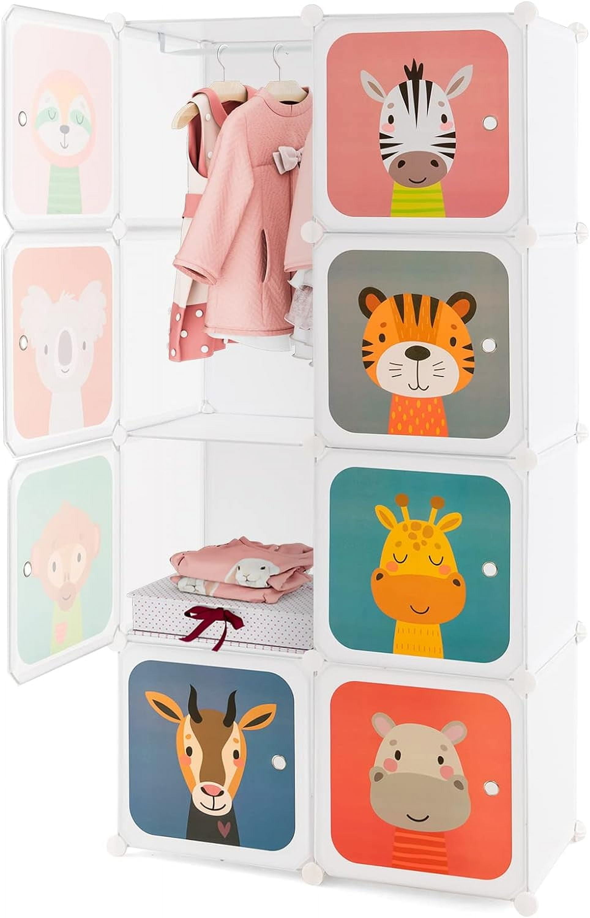 HONEY JOY Kids Wardrobe Closet, Baby Cartoon Clothes Storage Organizer ...