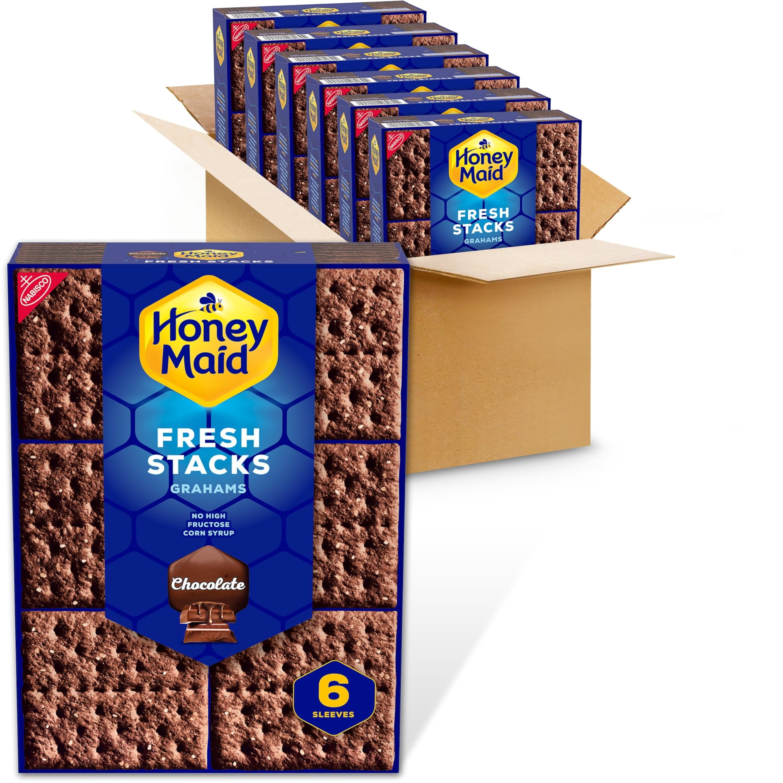 HONEY MAID Fresh Stacks Chocolate Graham GJM1Crackers, Bulk Travel Snacks, 6 Boxes (36 Multi Snack Packs)