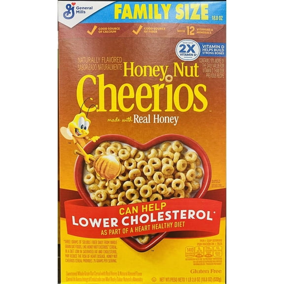 HONEY NUT CHEERIOS FAMILY SIZE Gluten Free Whole Grain Oats Cereal 18.8 oz