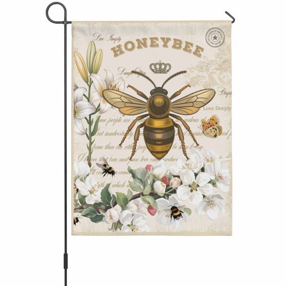 HONEYBEE Garden Flags For Outdoor, Bees Turquoise Farmhouses Antique Letters Small Double Side Yard Flags Weather Proof Garden Decor for Lawn Outside Holiday 12 x 18 Inches
