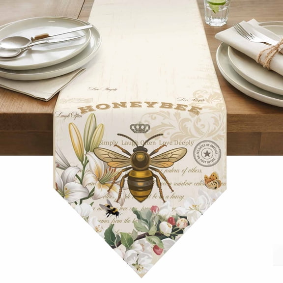 HONEYBEE Table Runner 36 Inches Long Bees Turquoise Farmhouses Antique Letters Table Runners for Dining Room Tabletop Dresser Scarf Home Party Banquet Wedding Holiday Decoration