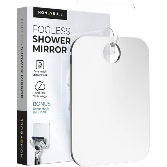 HONEYBULL Fogless Shower Mirror With Holder - Medium 6x8in Anti Fog Flat Mirror for Shaving and Bathroom