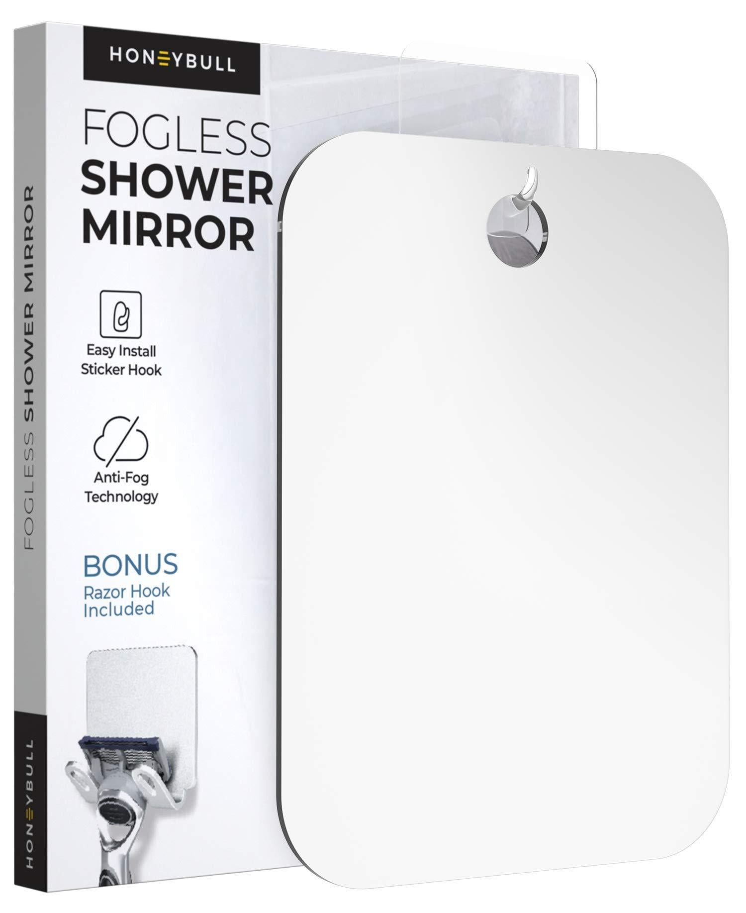 SDlumeiy Fogless Shower Mirror Includes 1 Adhesive Hooks 1Shaver Hook  Frameless Shower Mirror Anti-Fog Shower