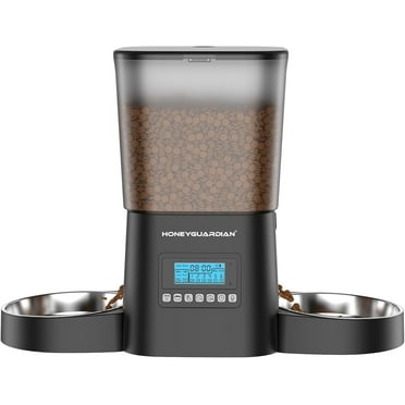 HONEYGUARDIAN Automatic Cat Feeder for 2 Cats 3.5L, Cat Food Dispenser with Stainless Steel Bowl,Timed Cat Feeder for Dry Food Programmable 1-6 Meals Control,Desiccant Bag,10s Meal Call