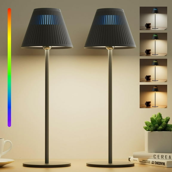 Honeywell Rechargeable Cordless Table Lamp, 2-Pack - 5200mAh Battery, Dimmable 4 Colors & 9 RGB Modes, Portable LED Desk/Bedside Night Light for Home