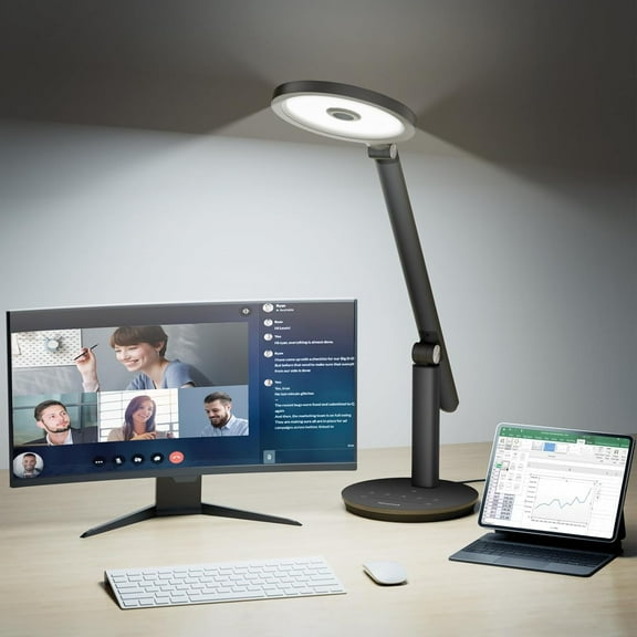HONEYWELL Desk Lamp for Home Office, H6 Sunturalux™ Eye-Caring Led Desk Light, 800LM Dimmable Desk Lamp with Timer, Touch Control Tall Desk Reading Light, Table Lamp for Circle Webcam, Study, Bedroom