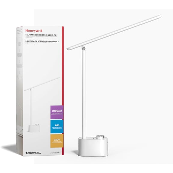 HONEYWELL Upgraded LED Desk Lamp - H01 Pro Sunturalux™ Foldable Desk Light with USB A+C Charging Ports, 3 Color Modes Dimmable Table Lamp for Home Office Reading(White)