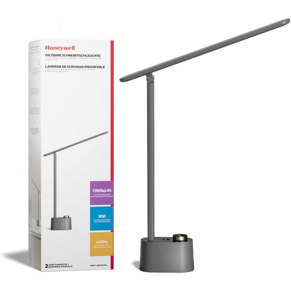 HONEYWELL Upgraded LED Desk Lamp - H01 Pro Sunturalux™ Foldable Desk Light with USB A C Charging Ports, 3 Color Modes Dimmable Table Lamp for Home Office Reading(Grey)