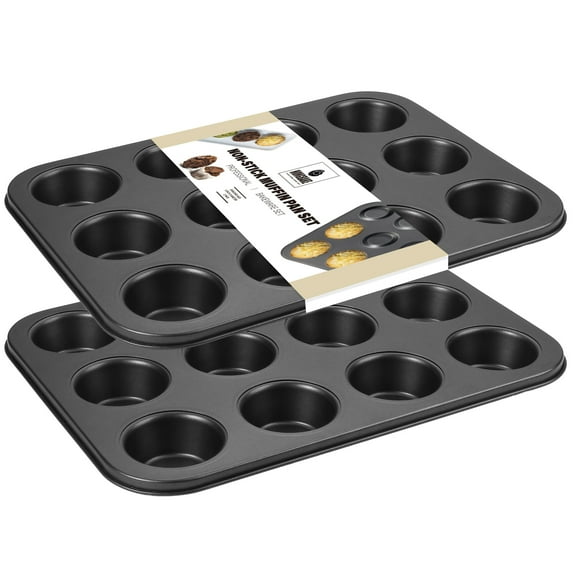 HONGBAKE 12-Cup Nonstick Carbon Steel Muffin Pan, 2.75" Diameter Cups (2 Counts)