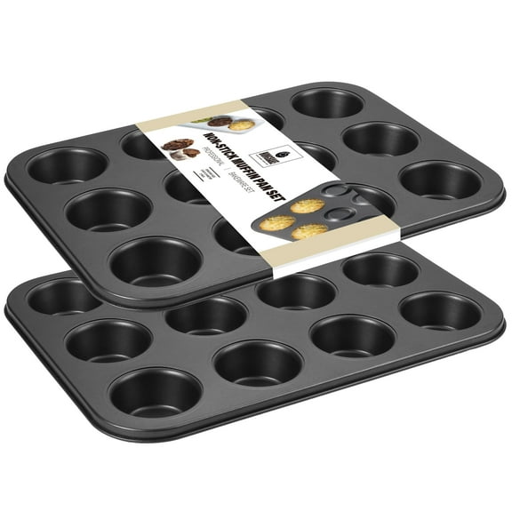 HONGBAKE Nonstick Muffin Pan 12-Cup, 2 Pack Carbon Steel Cupcake Pan, 2.75" Diameter Cup Muffin Tins for Baking