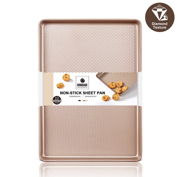 Jelly Roll Pan 15"x10" - HONGBAKE Commercial Cookie Sheets for Baking with Diamond Texture Surface, 57% Thicker Carbon Steel Baking Sheet for Oven, Nonstick Cooking Tray