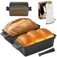 thumbnail image 1 of HONGBAKE 2 in 1 Cast Iron Bread Pan with oven mitts, Lid, Lid Lever, 9x5 Loaf Pans for Homemade Bread, Sourdough Baking Pan, Pre-Seasoned Nonstick Rectangular Dutch Oven, Banana Bread Tins, Black, 1 of 8