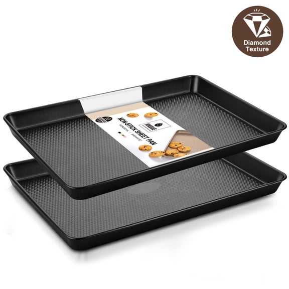HONGBAKE Jelly Roll Pan 15x10 with Diamond Texture, 2 Pack Cookie Sheet for Baking, Non Stick Baking Sheet Pan for Oven, Heavy Duty Baking Trays Non Toxic, 57% Thicker Carbon Steel, Dark Gray
