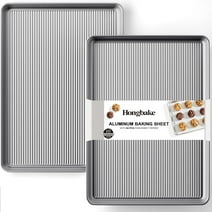 HONGBAKE 2-Pack Natural Aluminum Commercial Half Baking Sheet, Non-Stick Cookie Sheets for Baking with 50 PCS Parchment Paper, 12.8 x 17.7 in, Silver