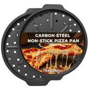 HONGBAKE 12 Inch Pizza Pan with Holes, 2 Pack Non-Stick Pizza Pans for Baking, Carbon Steel Perforated Crispy Pizza Tray for Oven for Home Kitchen, Pizza Sheet Baking Supplies, Grey