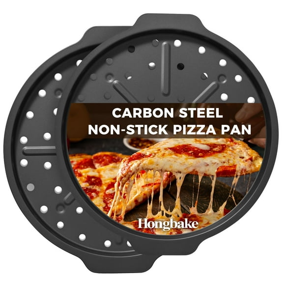 HONGBAKE 12 Inch Pizza Pan with Holes, 2 Pack Non-Stick Pizza Pans for Baking, Carbon Steel Perforated Crispy Pizza Tray for Oven for Home Kitchen, Pizza Sheet Baking Supplies, Grey
