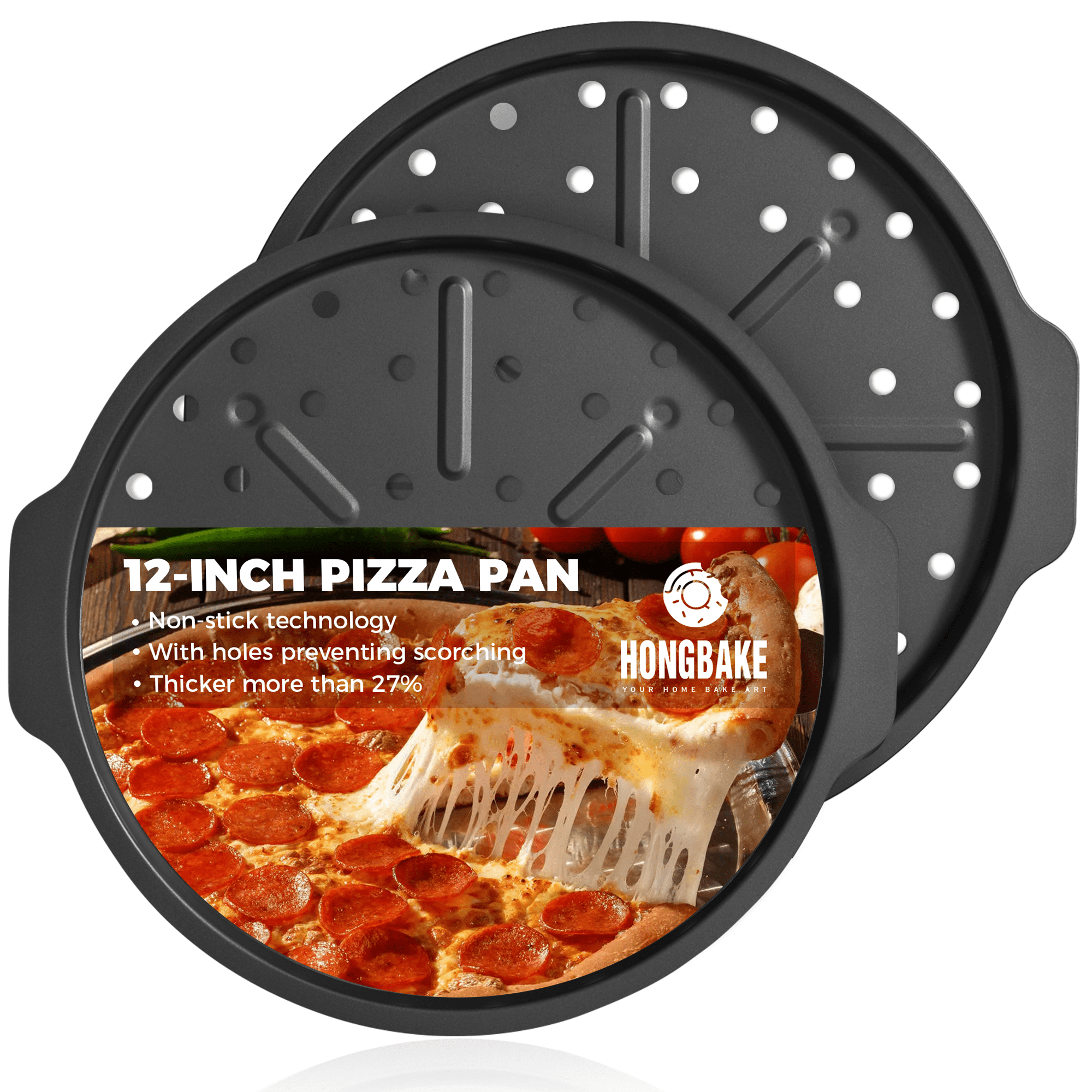 HONGBAKE 2 Pack Pizza Pan with Holes 12 Inch, Nonstick Pizza Tray for