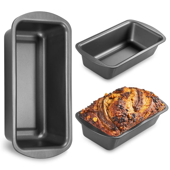 HONGBAKE 3 Pack Loaf Pan Set, 8.5 x 4.5 Inches With Wide Grips Nonstick Bread Tin, 1Lb Perfect for Homemade Baking, Grey