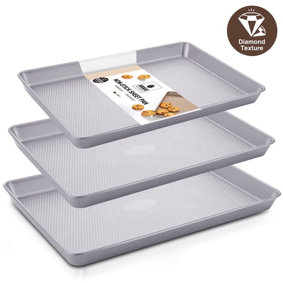 HONGBAKE Ceramic Cookie Sheets Nonstick Sets, Non-Toxic Baking Pan, Cookie Sheets for Baking with Diamond Texture Pattern, Heavy Duty 0.8mm Aluminized Stee Baking Sheet Pans for oven - Ceramic Gray