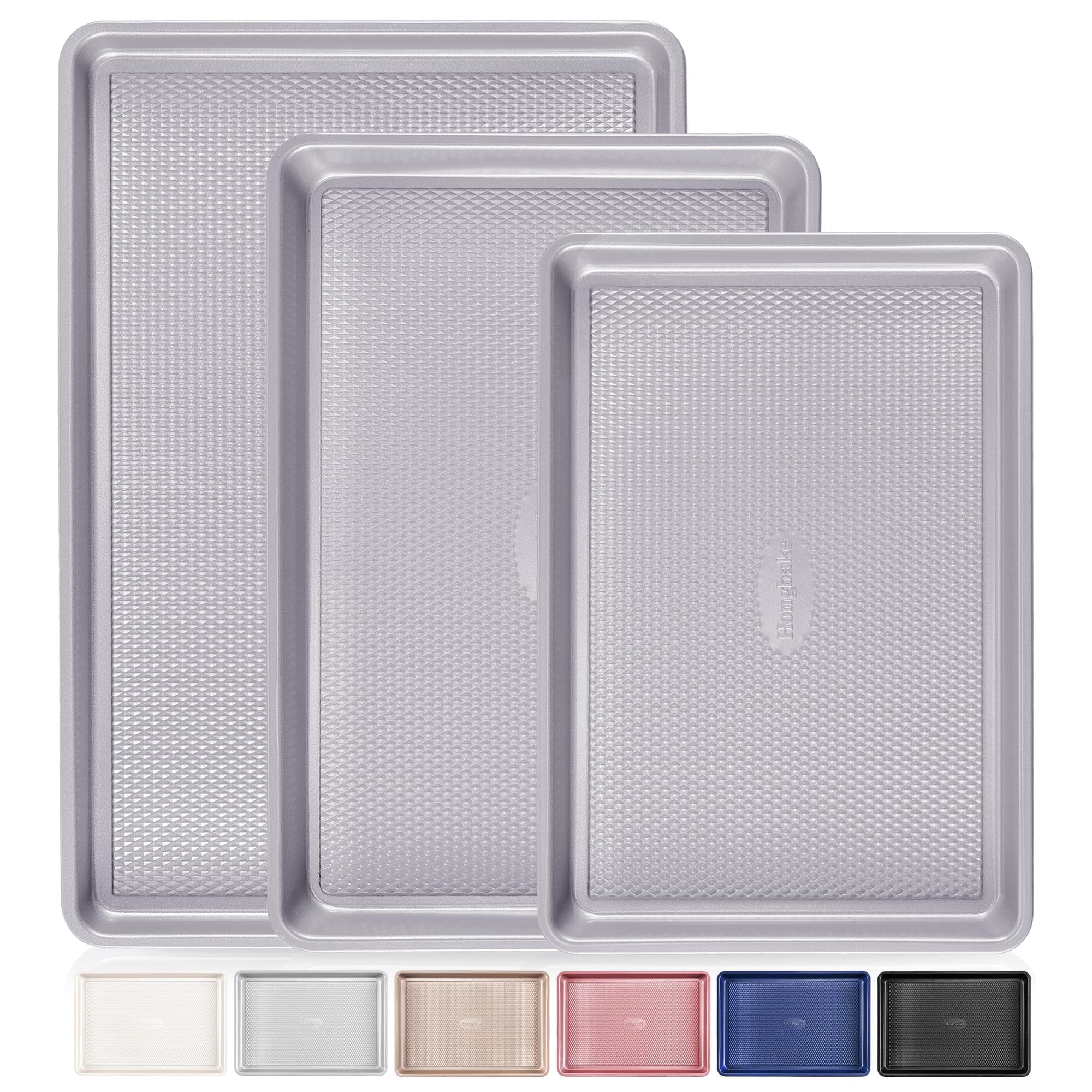 HONGBAKE 3 Pack Nonstick Ceramic Baking Sheet Pan Set for Oven, Non-Toxic Half/Quarter/Jelly Roll Pans with Diamond Texture, Heavy Duty 0.8mm Aluminized Steel Cookie Trays for Cooking, Light Grey - Walmart.com