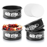 HONGBAKE 4 Inch Springform Pans ، Mini Cheesecake Pans مع 100 قطعة ورق رق ، مقلاة كعكة مستديرة غير لاصقة مع قاع قابل للإزالة من Leakproof للبيتزا ، Quiches ، 4 قطع - رمادي داكن