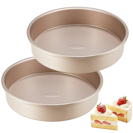 HONGBAKE 9 Inch Round Cake Pan Set of 2, Nonstick Ceramic Cake Pans for Baking, Diamond Texture Aluminized Steel Bakeware, Heavy Duty Round Cake Pans for Cheesecake & Layer Cakes (Gold)