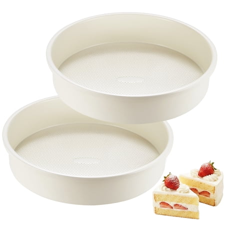 HONGBAKE 9 Inch Round Cake Pan Set of 2, Nonstick Ceramic Cake Pans for Baking, Diamond Texture Aluminized Steel Bakeware, Heavy Duty Round Cake Pans for Cheesecake & Layer Cakes (Cream)