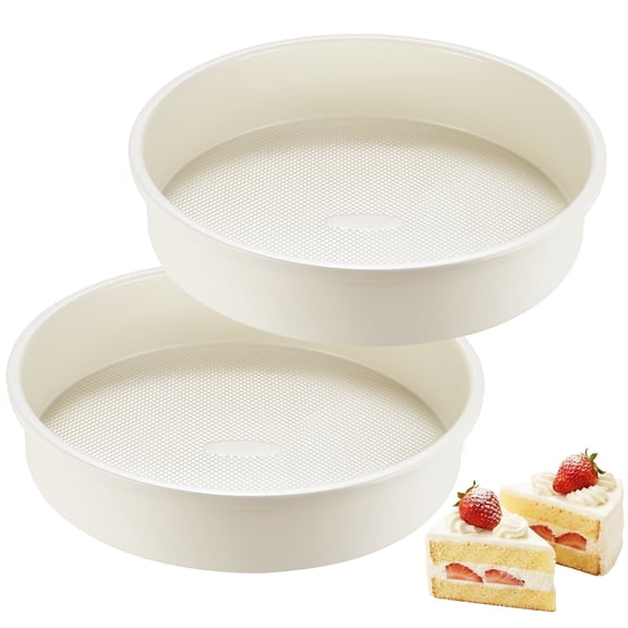 HONGBAKE 9 Inch Round Cake Pan Set of 2, Nonstick Ceramic Cake Pans for Baking, Diamond Texture Aluminized Steel Bakeware, Heavy Duty Round Cake Pans for Cheesecake & Layer Cakes (Cream)