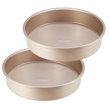 HONGBAKE 9 Inch Round Cake Pan Set of 2, Nonstick Ceramic Cake Pans for Baking, Diamond Texture Aluminized Steel Bakeware, Heavy Duty Round Cake Pans for Cheesecake & Layer Cakes (Gold)