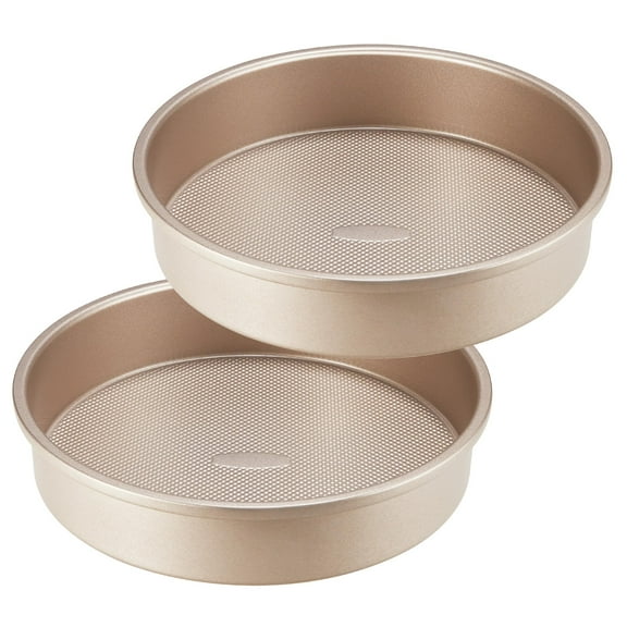 HONGBAKE 9 Inch Round Cake Pan Set of 2, Nonstick Ceramic Coating Cake Molds with Diamond Texture, Aluminized Steel Cake Pans Sets for Baking & Cheesecake, Heavy Duty & Non-Toxic (Gold, 2PCS)