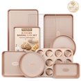 thumbnail image 1 of HONGBAKE 9-Piece Baking Pan Set, Nonstick Bakeware Set with Diamond Texture, Carbon Steel Baking Pans, Cookie Sheet with Rack, Muffin Pan, Gold, 1 of 11
