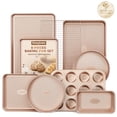 thumbnail image 1 of HONGBAKE 9-Piece Baking Pan Set, Nonstick Bakeware Set with Diamond Texture, Carbon Steel Baking Pans, Cookie Sheet with Rack, Muffin Pan, Gold, 1 of 11