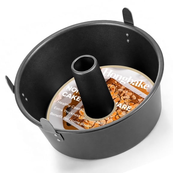 HONGBAKE Angel Food Cake Pan with Removable Bottom, 10 inch Carbon Steel Bundt Cake Pan for Baking, Non-stick Pound Tube Pans for Cakes, 16-Cup, Heavy Duty - Dark Grey