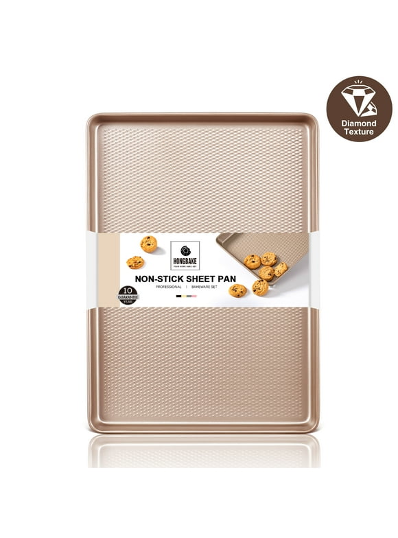 HONGBAKE Baking Sheet Pan, Cookie Sheets for Oven, 57% Thicker Carbon Steel Roll Pans with Diamond Texture Surface, Nonstick Cooking Tray