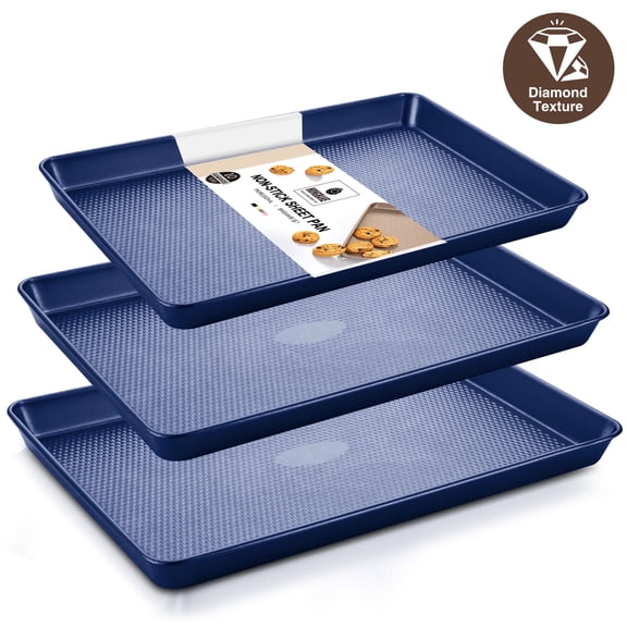 HONGBAKE Cookie Sheets Nonstick Sets, Baking Pan, Cookie Sheets for Baking with Diamond Texture Pattern, Heavy Duty Baking Sheet Pans for oven - Diamond Blue