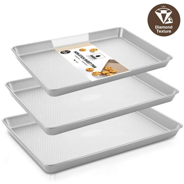 HONGBAKE Cookie Sheets Nonstick Sets, Baking Pan, Cookie Sheets for Baking with Diamond Texture Pattern, Heavy Duty Baking Sheet Pans for oven - Diamond Silver