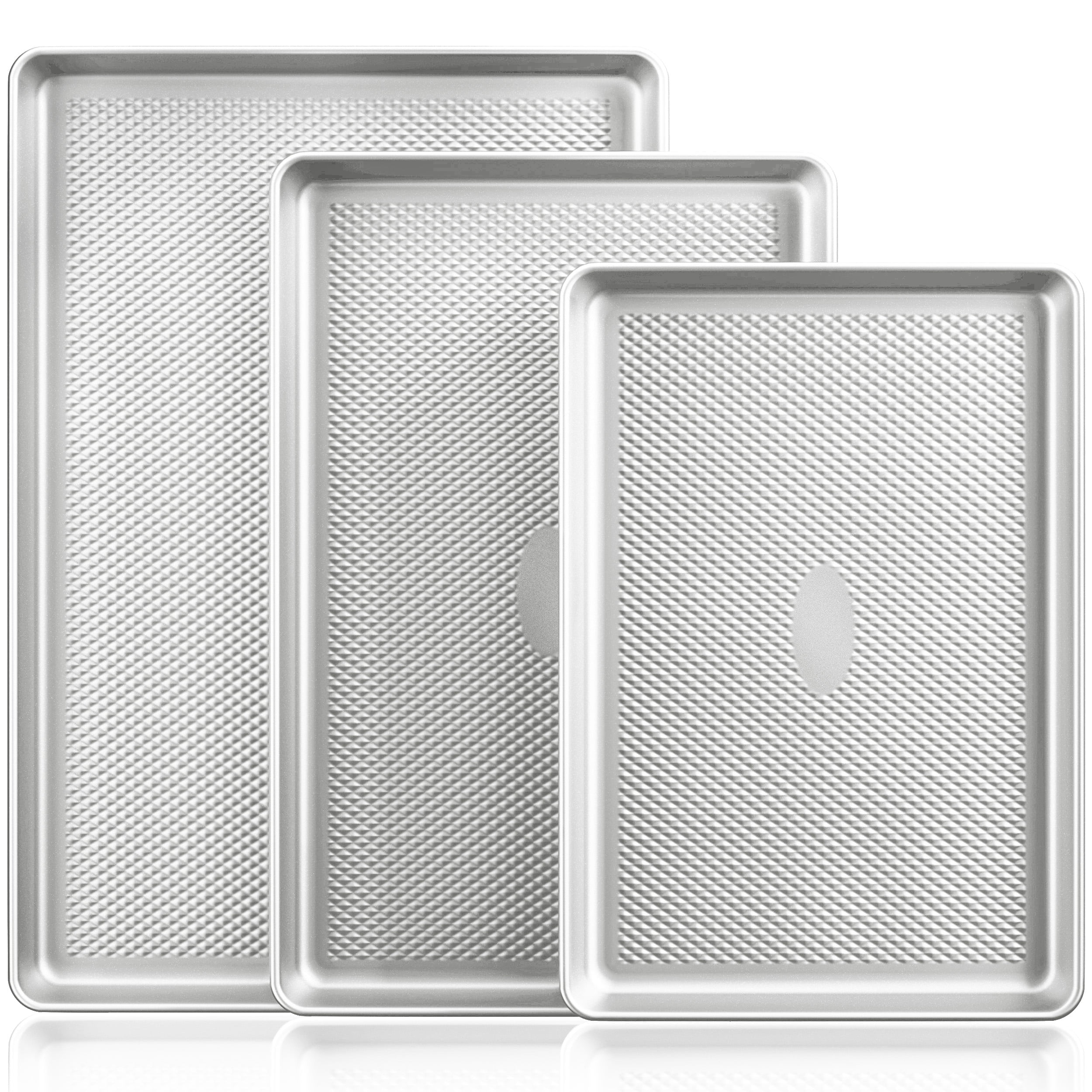 HONGBAKE Baking Sheet Pan Set, Cookie Sheets for Oven, Nonstick Half/Quarter/Jelly Roll Pans with Diamond Texture Pattern, Heavy Duty Cookie Tray, Silver - Walmart.com