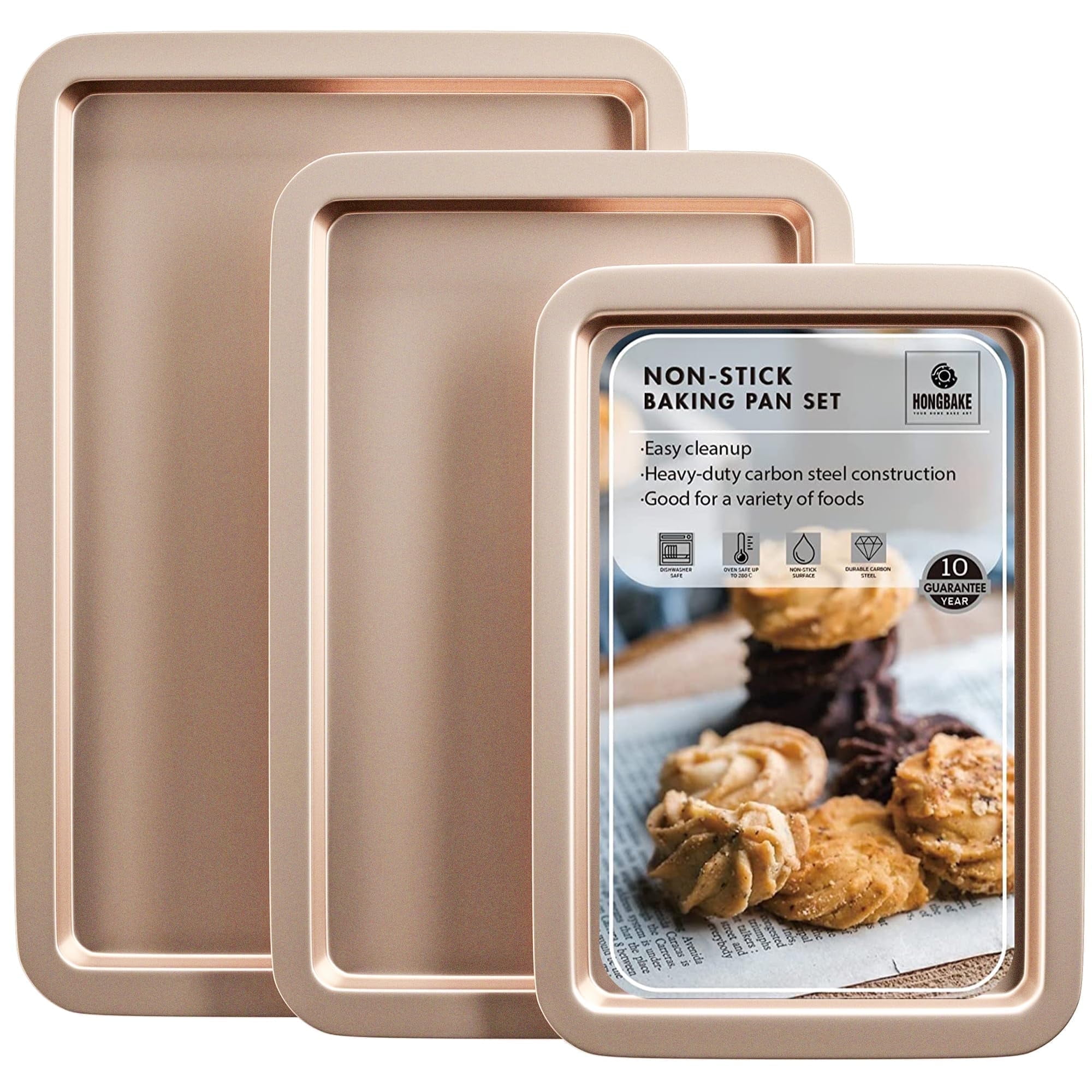 HONGBAKE Cookie Sheets, Baking Sheet Set, Nonstick Oven Pan with Wider Grips, 3 Pack Half/Jelly Roll/Quarter Baking Tray, Premium & Dishwasher Safe - Walmart.com