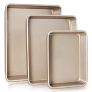 HONGBAKE Deep Baking Pans Set of 3, Nonstick Lasagna Pan for Cooking, 13/11/9 inch Roasting Pan for Oven, Stackable Multi-Depth Bakeware, Golden