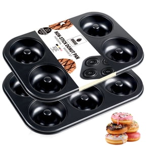 HONGBAKE Nonstick Donut Pans For Baked Doughnuts, 2-Pack 6 Cavity Upgraded Deepened Doughnut Pan, Heavy Duty Mini Bagel Pan for Oven - Black