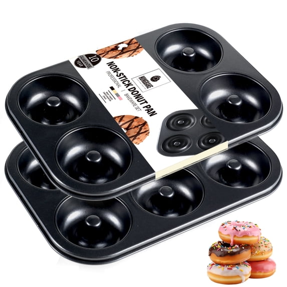 HONGBAKE Nonstick Donut Pans for Baked Doughnuts, 2-Pack 6 Cavity Upgraded Deepened Doughnut Pan, Heavy Duty Mini Donut Tray for Oven - Black