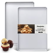 HONGBAKE Half Baking Sheet Pan 2 PCS 17.5”x12”, Nonstick Cookie Sheet for Oven, Heavy Duty 1/2 Commercial Cookie Trays, Dishwasher Safe - Silver