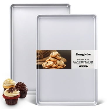 HONGBAKE Half Baking Sheet Pan 2 PCS 17.5”x12”, Nonstick Cookie Sheet for Oven, Heavy Duty 1/2 Commercial Cookie Trays, Dishwasher Safe - Silver