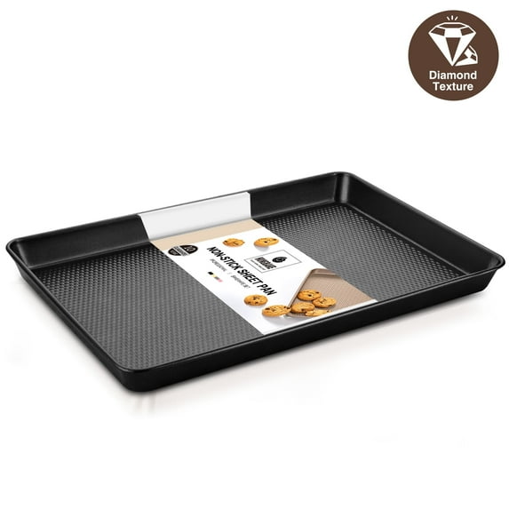 HONGBAKE Jelly Roll Pan 15x10 with Diamond Texture, Cookie Sheet for Baking, Non Stick Baking Sheet Pan for Oven, Heavy Duty Baking Trays Non Toxic, 57% Thicker Carbon Steel, Black