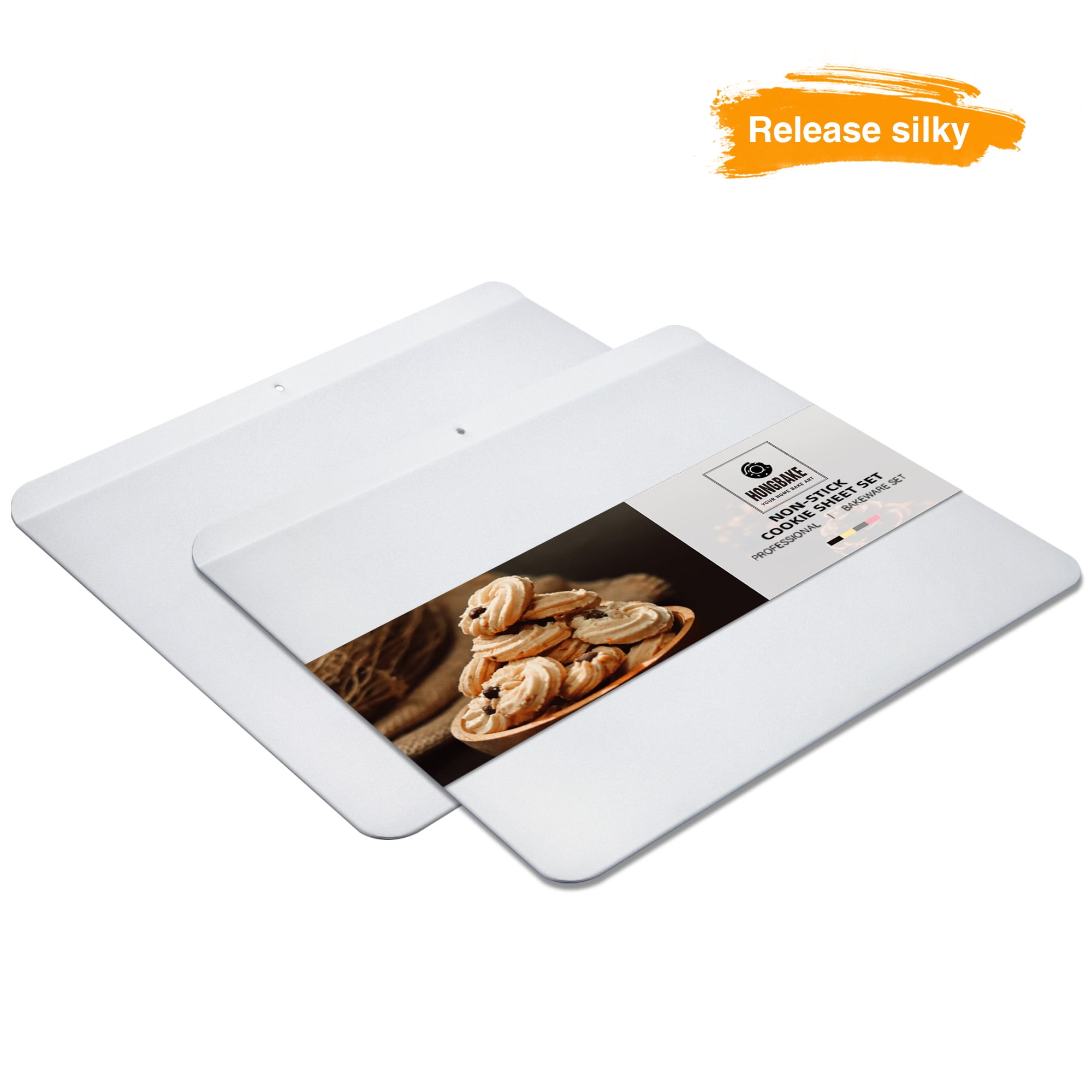 HONGBAKE Large Nonstick Pizza Cookie Baking Sheets Flat No Edges Oven Trays 16 X14