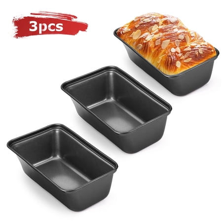 HONGBAKE Super Mini Loaf Pans for Baking, Nonstick Small Bread Pans of 3, 6 x 3.2 x 2 In Tiny Carbon Steel Small Baking Pans - Dark Grey