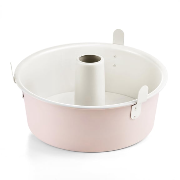 HONGBAKE Angel Food Cake Pan with Removable Bottom, 10 inch Carbon Steel Bundt Cake Pan for Baking, Non-stick Pound Tube Pans for Cakes, Chiffon Cake Mold, 16-Cup, Heavy Duty - Pink